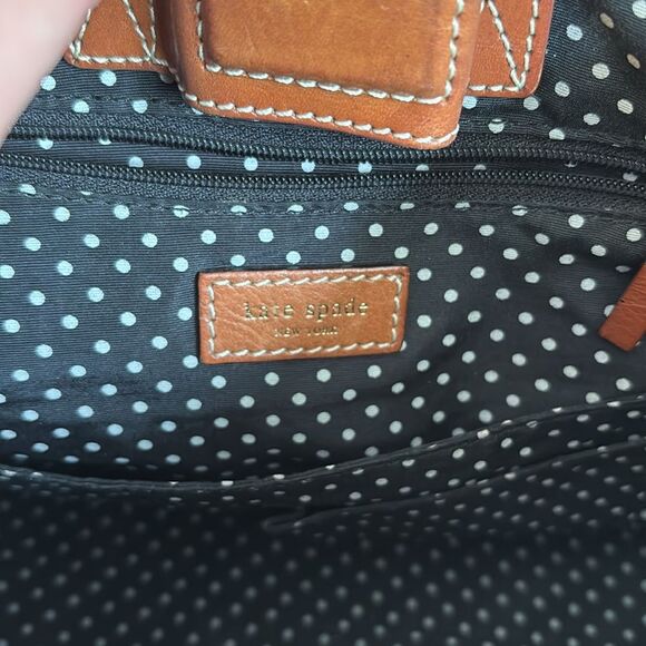 Kate Spade large Navy blue and Brown leather Tote with Floral Accents polka dots - Picture 10 of 15